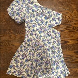 DO + BE One Shoulder Blue Floral Mini Dress